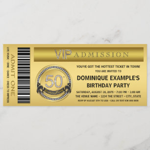 Gold Ticket VIP 50ste verjaardagsfeest Kaart