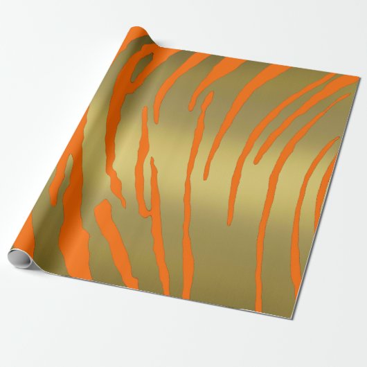 Gold Tiger Stripes Oranje Cadeaupapier (Uitgerold)