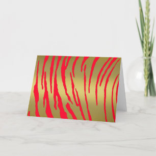 Gold Tiger Stripes Red Feestdagen Kaart