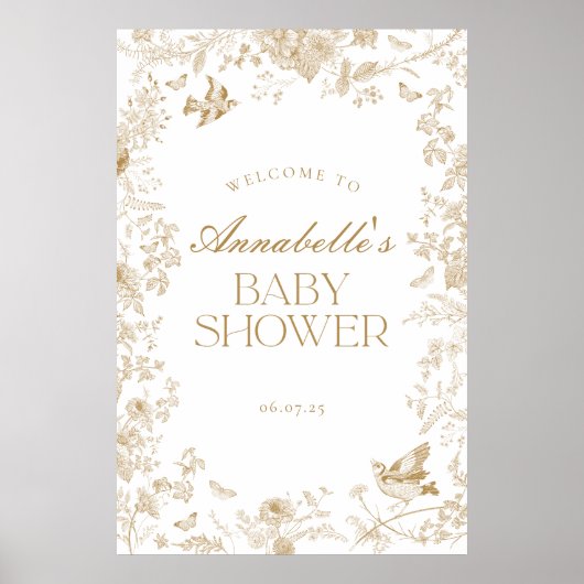Gold Toile De Jouy Baby shower Floral Affiche de b (Devant)