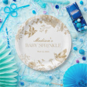 Gold Toile De Jouy Bloemen Baby Sprinkle Papieren Bordje (Feest)