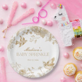 Gold Toile De Jouy Bloemen Baby Sprinkle Papieren Bordje (Feest)