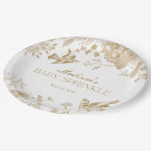 Gold Toile De Jouy Bloemen Baby Sprinkle Papieren Bordje (Gekanteld)