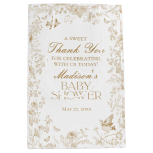 Gold Toile De Jouy Floral Baby shower Favors Medium Cadeauzakje