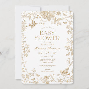 Gold Toile De Jouy  Floral Baby shower Kaart