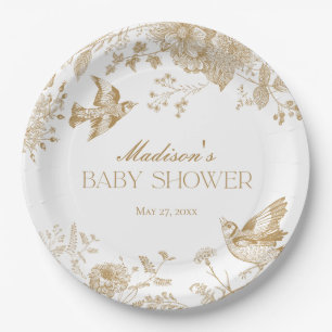 Gold Toile De Jouy  Floral Baby shower Papieren Bordje