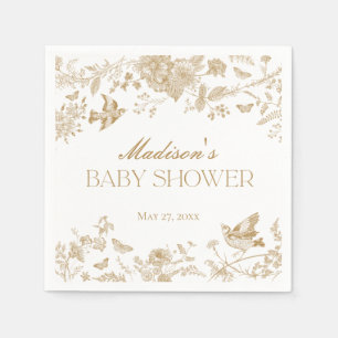 Gold Toile De Jouy  Floral Baby shower Servet