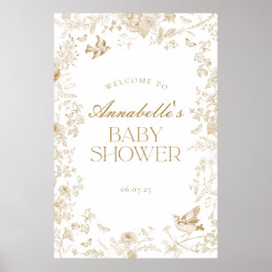 Gold Toile De Jouy Floral Baby shower Welkomstbord Poster