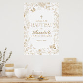 Gold Toile De Jouy Floral Baptism Affiche de bienv (Cuisine)