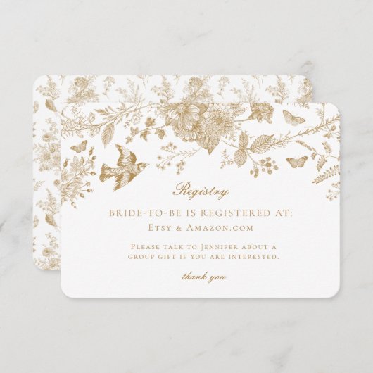 Gold Toile de Jouy Registry Kaart Invitation Inser (Voorkant / Achterkant)