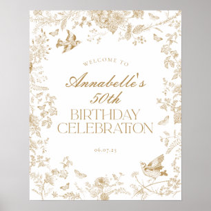 Gold Toile Jouy Floral Anniversaire Affiche de bie