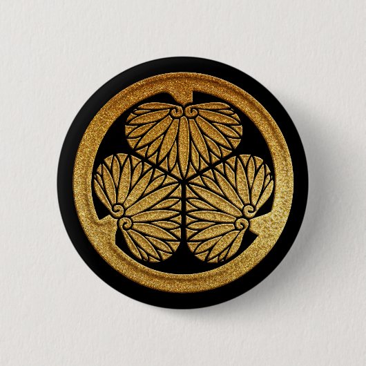 Gold Tokugawa Aoi Kamon Ronde Button 5,7 Cm (Voorkant)