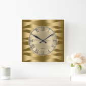 Gold Tones Abstract Wavy Zebra Stripes Pattern Vierkante Klok (Huis)