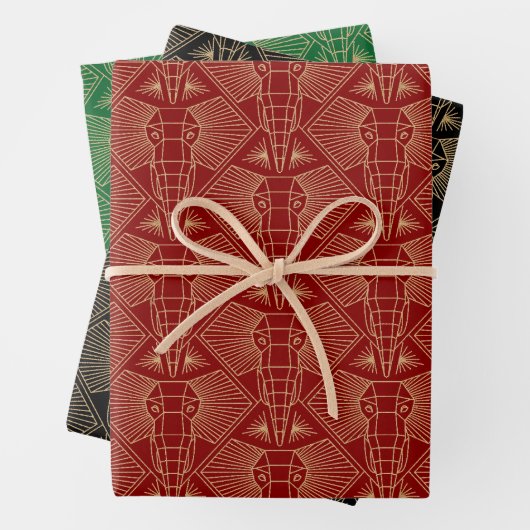Gold tones Elephant head Art Deco Pattern Inpakpapier Vel (In situ)
