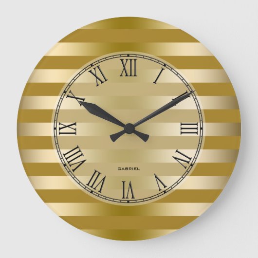 Gold Tones Stripes Pattern Grote Klok (Voorkant)