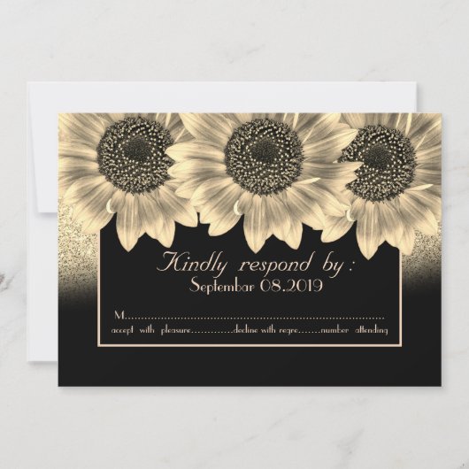 Gold, Tournesols, Parties scintillant carte RSVP (Devant)