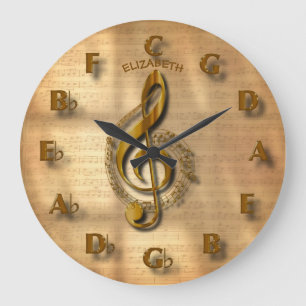 Gold Treble Clef Clock met Circle of Fifths Music Grote Klok