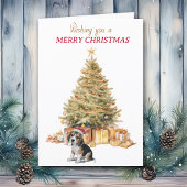 Gold Tree Beagle Puppy Kerst Kaart