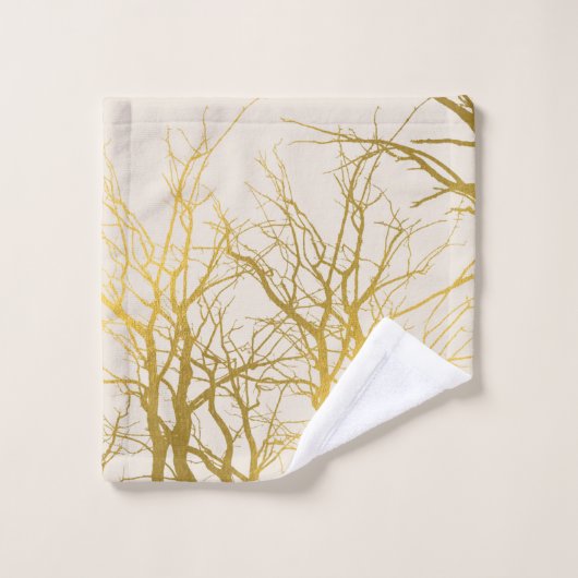 Gold Tree Branches Motif Arrière - plan beige (Gant de toilette)