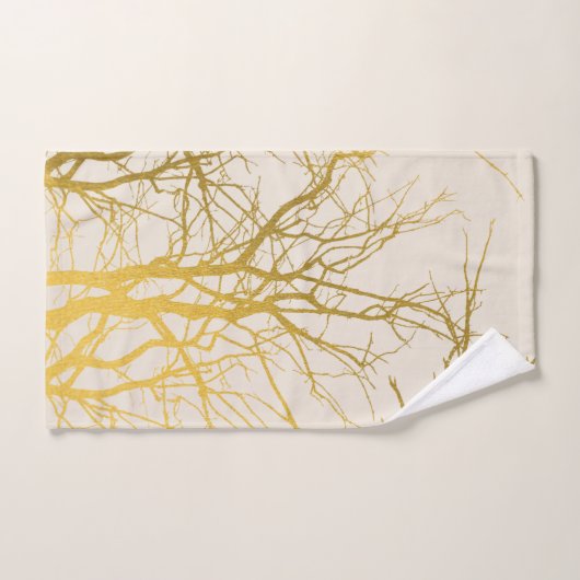 Gold Tree Branches Motif Arrière - plan beige (Serviette à main)