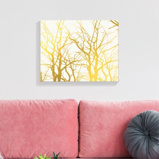 Gold Tree Branches Pattern Beige Background Canvas Afdruk (Insitu (Woonkamer))