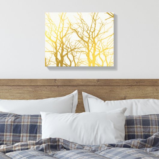 Gold Tree Branches Pattern Beige Background Canvas Afdruk (Insitu (Slaapkamer))