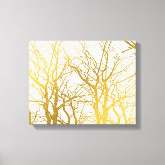 Gold Tree Branches Pattern Beige Background Canvas Afdruk (Voorkant)