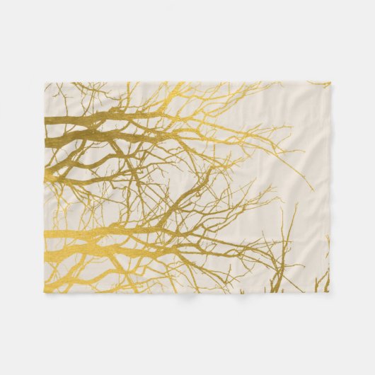 Gold Tree Branches Pattern Beige Background Fleece Deken (Voorkant (Horizontaal))