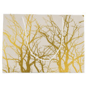 Gold Tree Branches Pattern Beige Background Groot Cadeauzakje (Achterkant)