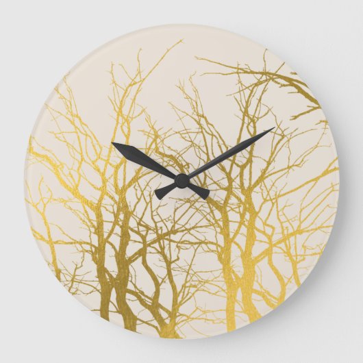 Gold Tree Branches Pattern Beige Background Grote Klok (Voorkant)