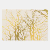 Gold Tree Branches Pattern Beige Background Inpakpapier Vel (Voorkant)