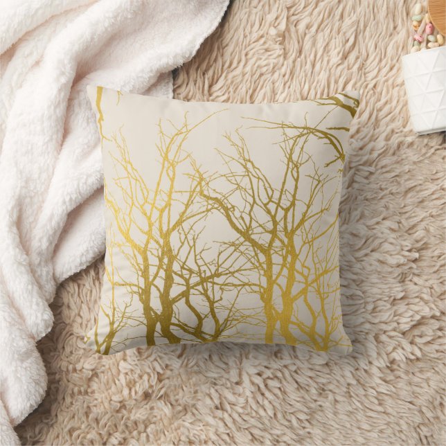 Gold Tree Branches Pattern Beige Background Kussen (Deken)