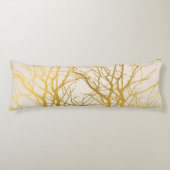 Gold Tree Branches Pattern Beige Background Lichaamskussen (Voorkant)
