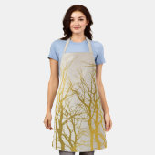 Gold Tree Branches Pattern Beige Background Schort (Gedragen)