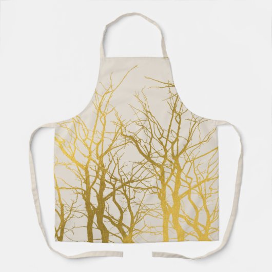 Gold Tree Branches Pattern Beige Background Schort (Voorkant)