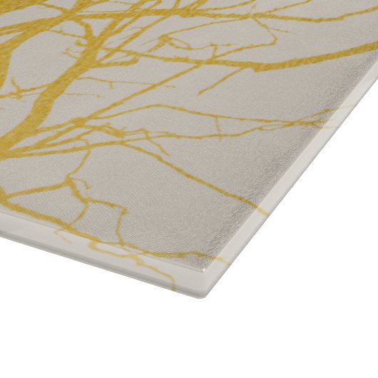 Gold Tree Branches Pattern Beige Background Snijplank (Hoek)
