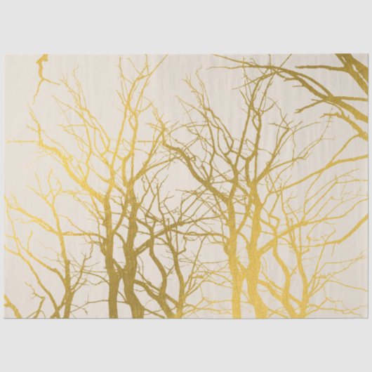 Gold Tree Branches Pattern Beige Background Tissuepapier (Voorkant)
