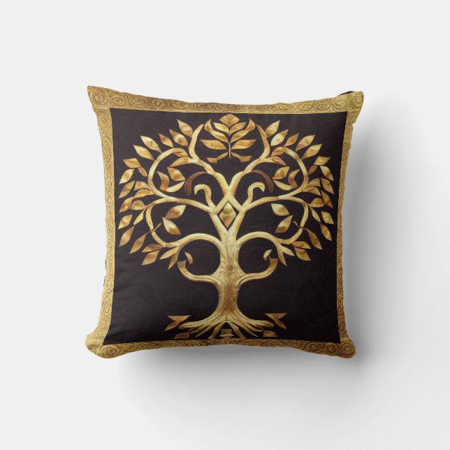 Gold Tree by kedoki Ancient Rustic Kussen (Voorkant)