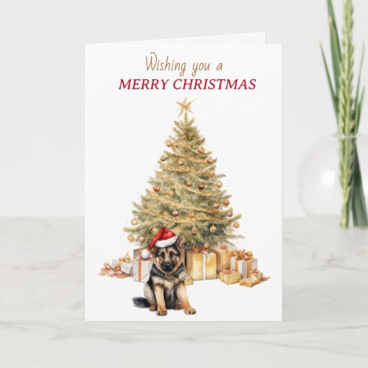Gold Tree Duitse Herder Puppy Kerst Kaart (Voorkant)