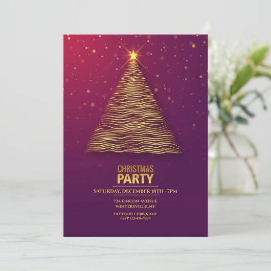 Gold Tree kerstfeest uitnodiging (Staand voorkant)