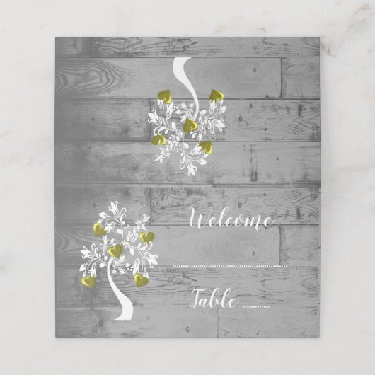 Gold Tree of Hearts Reception Place Card (Buitenkant ongevouwen)