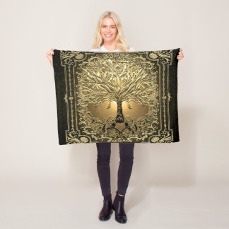 Gold Tree of Life Ancient Rustic Fleece Deken