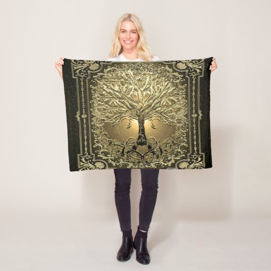 Gold Tree of Life Ancient Rustic Fleece Deken (In situ)