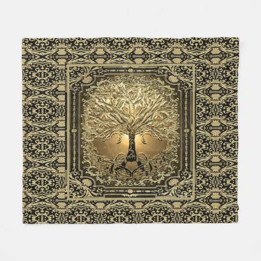 Gold Tree of Life Ancient Rustic Fleece Deken (Voorkant (Horizontaal))
