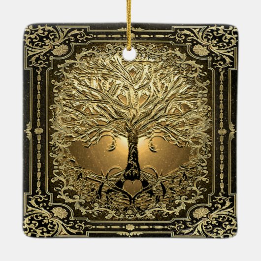 Gold Tree of Life Ancient Rustic Keramisch Ornament (Achterkant)