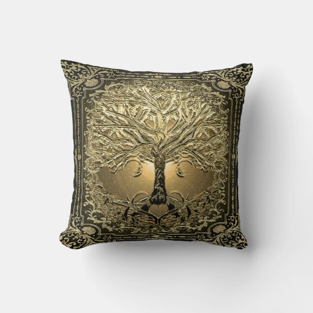 Gold Tree of Life Ancient Rustic Kussen (Voorkant)