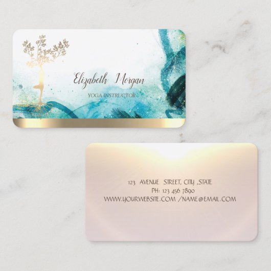 Gold Tree Women Silhouette Abstract Visitekaartje (Voorkant / Achterkant)