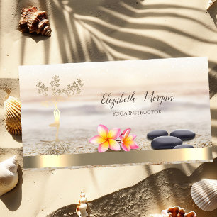 Gold Tree Women Silhouette, Zen Stones, Flowers Visitekaartje