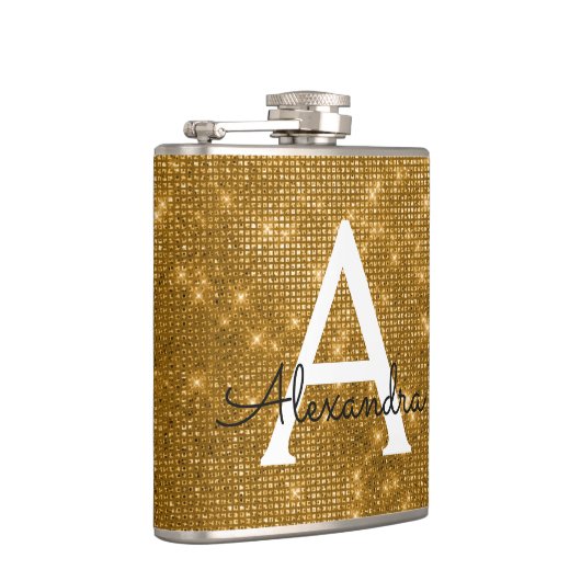 Gold Trendy Sparkle Monogram Initiaal Heupfles (Rechts)