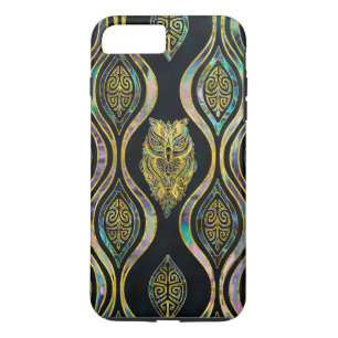Gold Tribal Owl op Boho Abalone Pattern iPhone 8 Plus / 7 Plus Hoesje